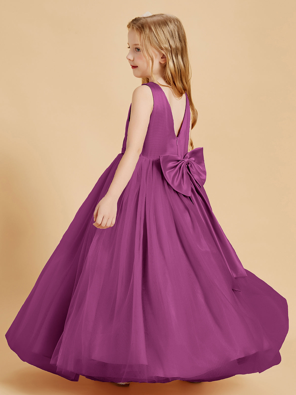 Tulle Junior Bridesmaid Dresses Satin Top Orchid